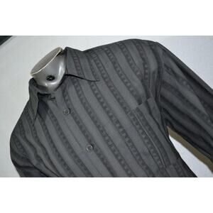 17617 Smokey Joes Hawaiian Style Shirt Gray Striped Polyester Size XL Mens